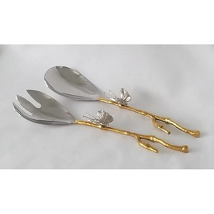 Servidor de Ensalada de Acero Inoxidable de Lujo con Mango en Forma de Rama Dorada, Elegante Detalle de Mariposa, Juego de Cuchara y Tenedor para Servir, Utensilio Creativo - Product Image 1