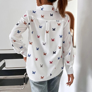 Blusa Casual con Estampado Animal, Holgada, para Mujer, Primavera Verano, Moda, Manga Larga, Tejida, Corta, Elegante, con Botones - Product Image 3