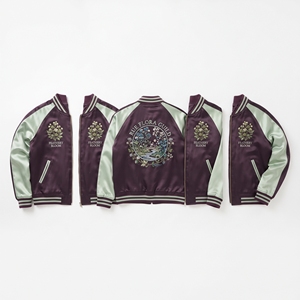 Fournisseur en gros Veste universitaire en satin bleu marine, avec broderie Rust Fox Woodland, boutons-pression, style bomber et baseball - Product Image 3