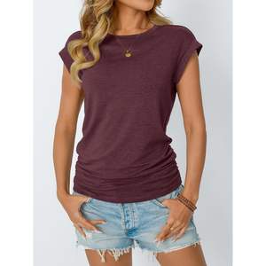 2025 2025, camisetas informales de verano para mujer, elegantes mangas casquillo fruncidas, moda de negocios, trajes de primavera a la moda - Product Image 3