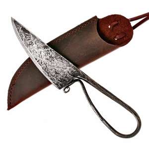 Custom Logo Stainless High Carbon Steel Viking Mini Outdoor Survival Camping Knife EDC Drop Point Black Metal Handle Leather - Product Image 1