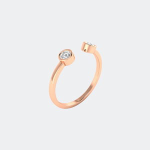 Bague manchette ouverte minimaliste en or avec deux diamants de laboratoire ronds sertis clos, 0,20 carats au total, couleur DEF, pureté VVS VS, taille brillant, bijoux fins - Product Image 2