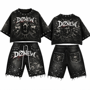 Camiseta sin mangas de moda personalizada, chaleco de punto transpirable con estampado gráfico, conjunto de dos piezas de verano, diseño holgado informal con pedrería para la calle. - Product Image 5