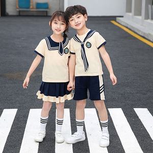 ชุดนักเรียนเด็กประถม DHL เสื้อแขนสั้นผ้าโพลีเอสเตอร์/คอตตอน พร้อมกางเกงขาสั้นสีกรมท่าและกระโปรงสำหรับเด็กผู้ชายและเด็กผู้หญิง ODM - Product Image 3