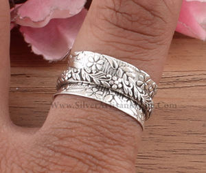 Anillo Giratorio de Plata de Ley 925 con Hoja Turquesa para Mujer, Joyería Clásica Inspirada en la Naturaleza para Boda, Alivio de la Ansiedad y Meditación - Product Image 3
