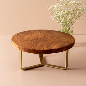 Wholesale Luxury Round Acacia Wood Cake Stand Decorative Gold Base Dessert Display Pedestal Server Platter for Party Decor Stand - Product Image 1