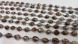 Chaîne de chapelet ovale facettée en labradorite naturelle mystique, vendue au mètre - Product Image 4