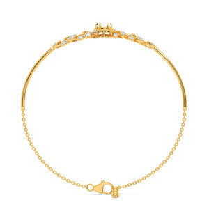 Bracelet en diamant feuille de pierre blanche avec motif de branche botanique en or jaune et élégant accent central - Product Image 4