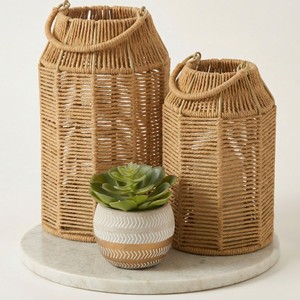 Lanternes rectangulaires en jute et en osier durables, écologiques et artisanales Aqdus Saleem |   Décoration multi-occasions en gros - Product Image 1