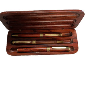Boîte à stylos en bois en stock, idéale pour logo personnalisé, 3 emplacements, étui promotionnel personnalisé pour stylos à bille - Product Image 1