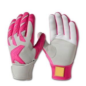 Pink <b>White</b> Full Finger Baseball Batting Gloves with Hook And Loop Closure Non Slip Design Unisex All Seasons - Product Image 1
