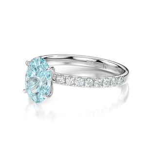 Classic Oval Cut Topaz Engagement <b>Ring</b> With Pave Diamond Band Rhodium Plated 18K Gold Women's Fine Jewelry - Product Image 2