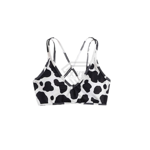 Women Cow Print Bikini Set Crossed Halter Top Thong Bottom Stretch Swimwear Animal Pattern Beachwear Bikini Sets OEM - Product Image 2