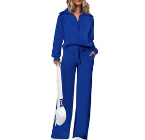 Conjunto Deportivo Rosa para Mujer, Color Sólido, Manga Larga, Media Cremallera, Casual, Transpirable, Corte Holgado, Cintura con Cordón, para Primavera - Product Image 3