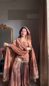 New DesignerWedding Wear Fendy Silk With Sequence Work Sharara Suit Women's - Product Image 6