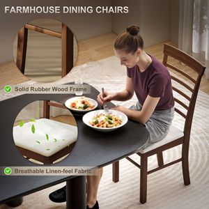 Set di 2 sedie da pranzo in legno marrone scuro e beige, stile rustico, sedie imbottite da cucina con struttura in legno di gomma - Product Image 4