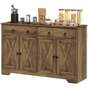 Light Brown Farmhouse <b>Sideboard</b> for <b>Kitchen</b> or Dining Buffet <b>Cabinet</b> with Barn Style Doors Adjustable Shelves for Villa Use - Product Image 1