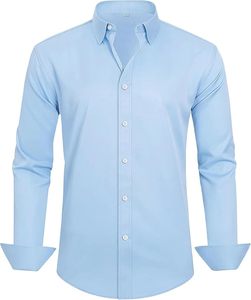 Camisas de Vestir Formales para Hombre Cortex, Manga Larga, Elásticas, Sin Arrugas, Corte Regular, Sólidas, Casuales de Negocios, para Boda, con Botones - Product Image 1