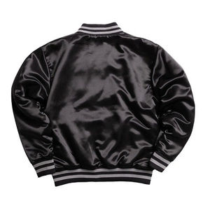 <b>Men's</b> Navy Satin Varsity Jacket Regular Fit Stand Collar Covered Button Closure Solid Color Casual Style <b>Winter</b> Waterproof - Product Image 3