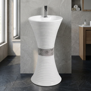 Modern Hotel Ceramic Bathroom Sink Pedestal Wash Basin Luxury White Color Freestanding Stand - Product Image 2