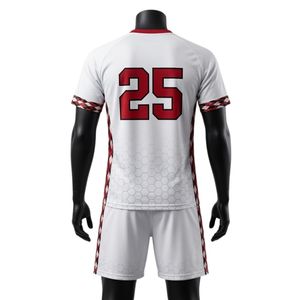 Ensemble d'uniformes de lacrosse unisexe blanc et rouge en polyester, maillot et short de sport ajustés, vêtements d'entraînement et de match pour équipes - Product Image 2