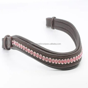 Banda para cejas de caballo de cuero acolchado negro con cristales redondos diamante mega Bling cadena brida para cejas para caballos - Product Image 5