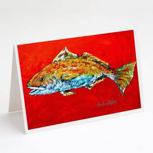 Whimsical A7 Tamaño 5x7 Red Fish Tarjetas de felicitación en blanco Paquete de 8 con sobres Red Fish Red Head Note Cards - Product Image 1