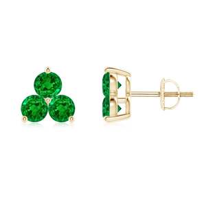 Pendientes de Oro Sólido de 14K con Tres Esmeraldas Verdes, Corte Redondo, Proveedor de Joyería Fina OEM ODM, Regalo para Novia - Product Image 1