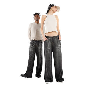 กางเกงวินเทจทรงแบ็กกี้สไตล์สตรีทแวร์ ผ้าคอตตอนน้ำหนักเบา เอวกลาง มีกระเป๋าข้าง ทรงขาบาน สำหรับทุกเพศ - Product Image 1