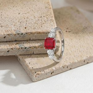 Natural Ruby Engagement <b>Ring</b> 925 Sterling <b>Silver</b> Square Octagon Ruby <b>Ring</b> With Side Stones July Birthstone Gift - Product Image 2