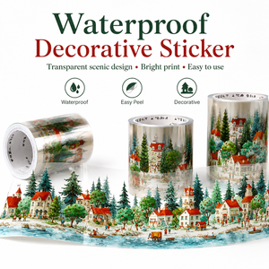 1 Rol Selotip Tahan Air Dua Sisi Seri Single Walking Town Stiker Ilustrasi Latar Belakang Dongeng Cat Air - Product Image 4