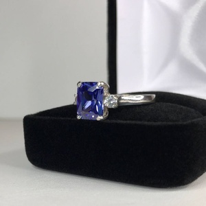 <b>Emerald</b> Cut Tanzanite <b>Ring</b> with Cubic Zirconia Accents IGI Certified Sterling <b>Silver</b> December Birthstone Bridal Gift for Women - Product Image 4