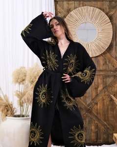 Robe kimono de plage fluide à imprimé graphique, avec 2 passants de ceinture et attache sur le devant, cardigan ouvert pour maillot de bain - Product Image 4