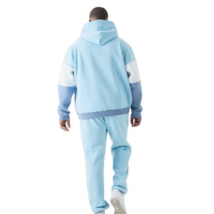 Conjunto Deportivo para Hombre con Capucha y Bloques de Color, Manga Larga, Corte Holgado, Azul Claro y Blanco, Sudadera y Pantalones de Algodón, Ropa de Primavera - Product Image 2