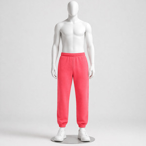 Pantalon de jogging en molleton de coton pour homme, rose corail, taille élastique, décontracté, pour le sport et l'entraînement en salle de sport - Product Image 1
