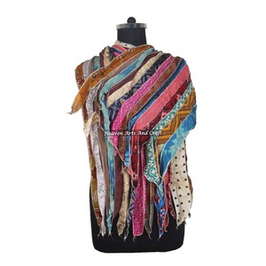 Pañuelo largo multifuncional de poliéster y seda reciclada estilo sari vintage con 15 franjas para mujer, ideal para primavera, como estola o regalo. - Product Image 3