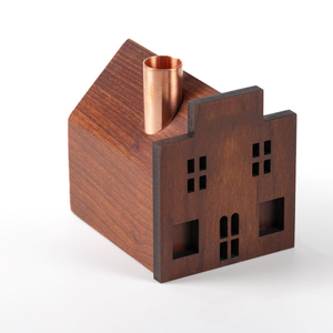 Best Selling Vintage Hut Shaped With Chimney Design Wooden Lantern Wooden Shine House Candle Holder Table <b>top</b> Living Room Decor - Product Image 5