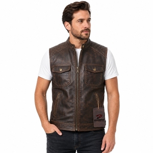 Men <b>Leather</b> <b>Vest</b> Premium Biker <b>Leather</b> Waistcoat Button Front Genuine <b>Leather</b> Soft Comfortable Casual Fashion Private Label - Product Image 4