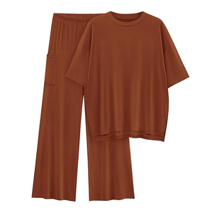 Cosh Sports Wholesale Couple Matching Lounge Set Premium Breathable Short Sleeve T-Shirt and Wide Leg <b>Pant</b> Two-Piece Set OEM ODM - Product Image 2