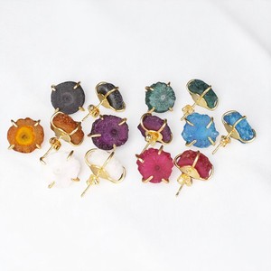 Natural Orange Solar Quartz Druzy Prong <b>Set</b> <b>Stud</b> <b>Earrings</b> - Gemstone Jewelry for Women Wholesale - Product Image 4