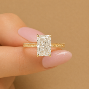 Anillo de Compromiso con Diamante Cultivado en Laboratorio de 3 Quilates, Corte Radiante, Certificado IGI, Color E, Oro de 14K, Estilo Vintage, Milgrain, Solitario, Floral, Catedral - Product Image 1