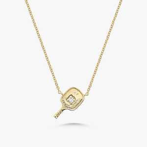 Custom Pickleball Mini Paddle Necklace 14K 18K <b>Solid</b> <b>Gold</b> Round Lab Diamond Dainty Delicate Layering Sport <b>Pendant</b> Factory Price - Product Image 1