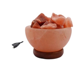 Lampe de sel de l'Himalaya en matériau organique, thème floral, sculptée à l'effet naturel, bol rond, décoration d'intérieur - Product Image 1