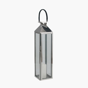 Farol de Vela de Acero Inoxidable y Vidrio con Acabado Plateado de Diseño Americano para Decoración del Hogar y Navidad, Farol de Pie - Product Image 2