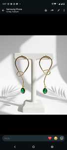 JEWELS SANA Pendientes colgantes con alas de ónix verde de imitación de perla, chapados en oro, de 0.3 mm de grosor, con corte almohadilla, engaste de latón, estilo vintage y de moda - Product Image 3