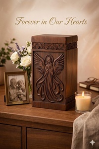 Handcrafted Wooden <b>Pet</b> Urn <b>Box</b> with Angel Carving Eco-Friendly Keepsake Ashes Container - Product Image 2