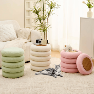 Poggiapiedi Moderno in Sherpa con Vassoio Ribaltabile e Contenitore, Sgabello Imbottito per Arredamento Casa e Trucco - Product Image 3