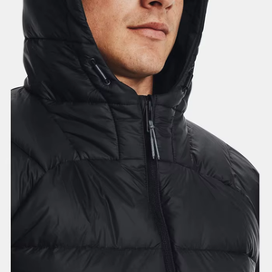 Veste matelassée à capuche noire pour homme, coupe-vent en polyester, manteau d'hiver décontracté avec fermeture éclair, coupe classique - Product Image 4