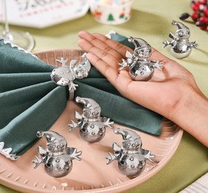 Juego de servilleteros de latón con diseño de muñeco de nieve |   Porta Servilletas Navideños Ecológicos y Duraderos |   Decoración Festiva para Mesa de Comedor con Forma de Copo de Nieve - Product Image 2
