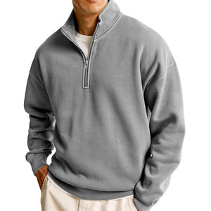 Sweat-shirt à col montant zippé pour homme, coupe classique, couleur unie, tricoté, manches longues, idéal pour l'automne - Product Image 1